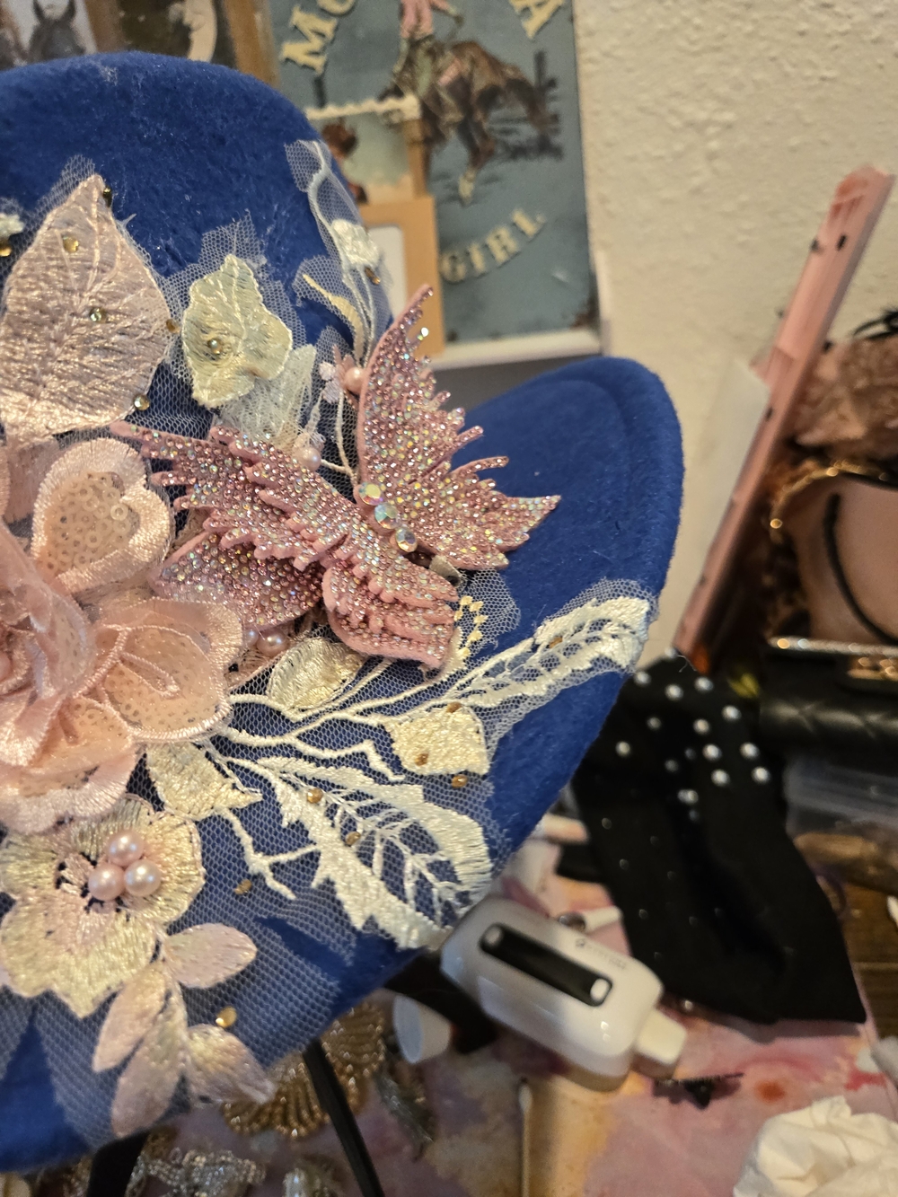 Royal Blue and Pink Womens Cowboy Hat - Picture 2 of 4